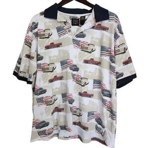 3/$15 Cotton Traders Sport USA Trucks Cars Flag Polo - Large